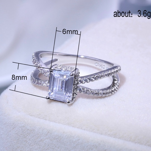 Square Cut CZ Solitaire Ring - Picture 3 of 7